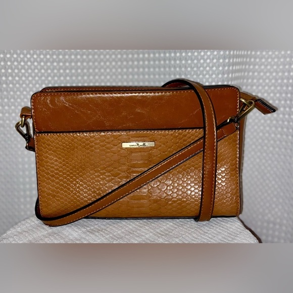 Women’s Simply Noelle Cognac faux leather crocodile pattern Crossbody Bag - Picture 1 of 16